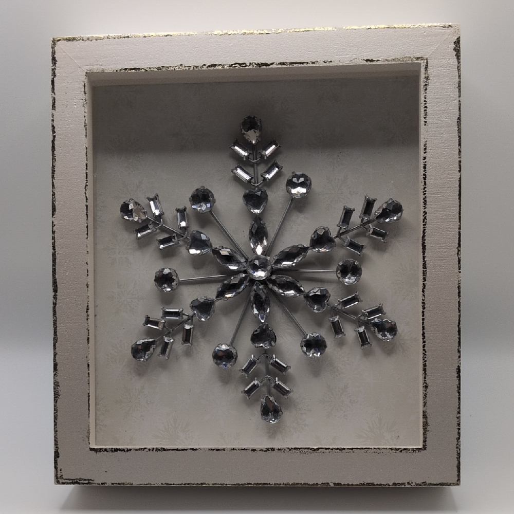 Silver Jeweled Snowflake Block Tabletop Decor
